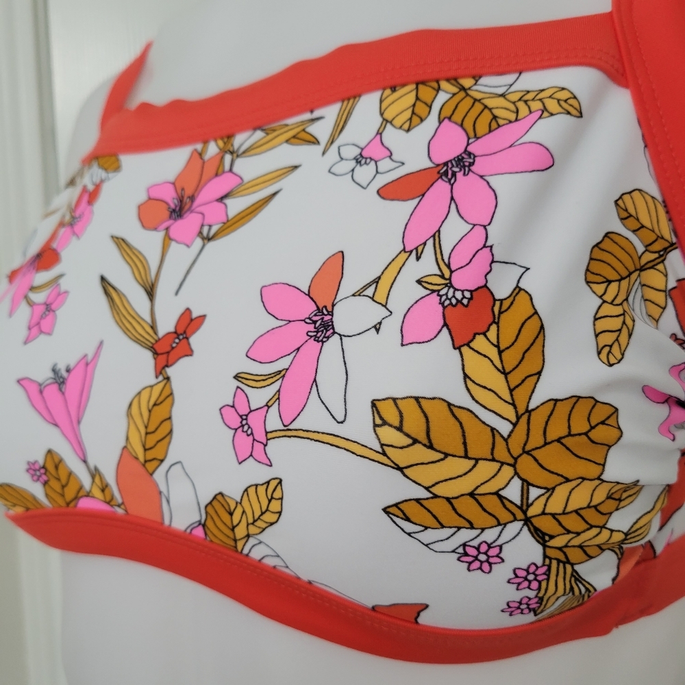 Xhilaration Boho Bikini Top Orange Vintage Flowers Cross Straps D/DD EUC - Picture 4 of 15